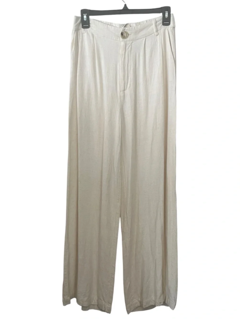 Indero Cream Wide Leg Pleated Trousers - High Rise Linen Blend - Size L - Picture 3 of 6